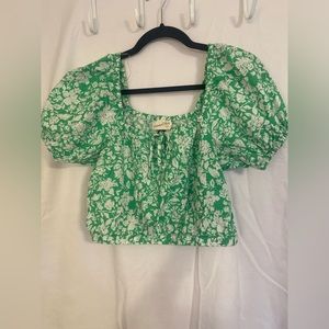 Green and White Crop Top